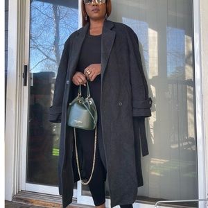 VINTAGE HERRINGBONE WOOL CASHMERE BELTED OVERCOAT